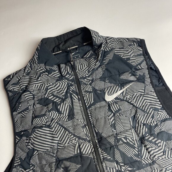 Nike Thermosoft reflective running vest Mens XL Grey Geometric patterns Full Zip - Picture 2 of 11